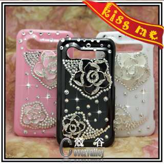 3X bling camellia flower crystal rhinestone case cover HTC Incredible 