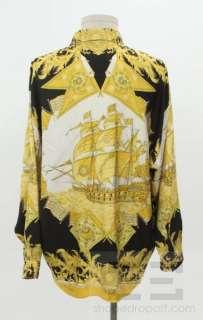 Versace Classic Mens Black & Gold Silk Nautical Print Button Up Shirt 