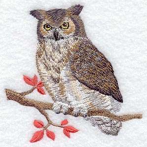AUTUMN OWL & LEAVES    MACHINE EMBROIDERED QUILT BLOCK  