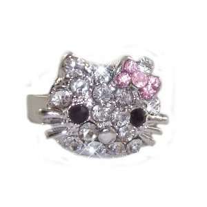  Hello Kitty Ring with Pink Crystal Bow   Adjustable Band 