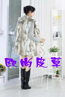   genuine real rabbit fur fashion warm black long vest coat jacket