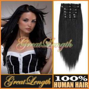 18 90g Clip In Human Hair Extensions Jet Black #1  