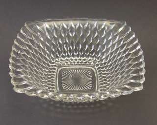 Vintage Diamond Quilted Square Pressed Glass Nappy Bon Bon Candy Dish 