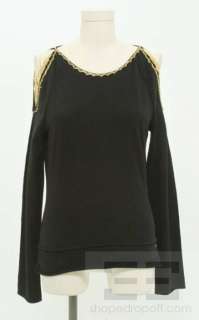 Roberto Cavalli Black Wool Knit & Gold Chain Trim Top Size XL  