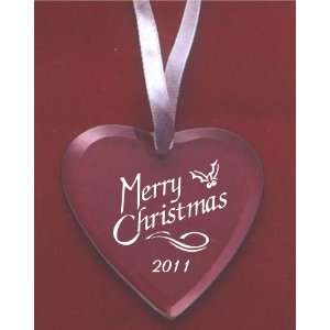  Merry Christmas 2011 Glass Heart Ornament 
