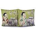Set of 2 Cotton Flowery Day Cushion Covers (Thailand 
