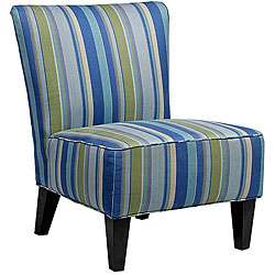 Hali Armless Designer Accent Chair Striped Sea Blue  