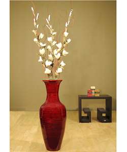 White Gladiolas in Bamboo Floor Vase  