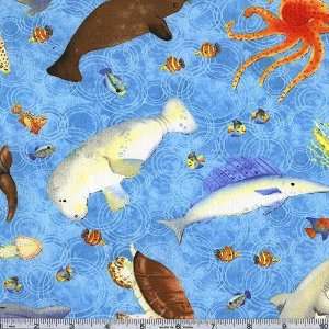  45 Wide Rainy Days Water Animals Light Blue Fabric By 