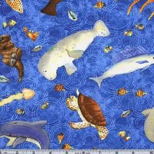  45 Wide Rainy Days Water Animals Blue Fabric By The Yard 
