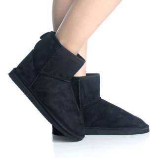 Flat Ankle Boots Winter Black Slip On Faux Suede Fur Womens Booties 