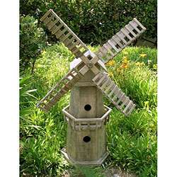 Handcrafted Cedar Wood Antique Grey Windmill Birdfeeder   