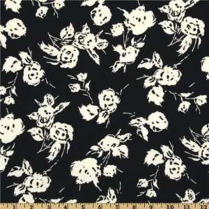  58 Wide Crepe Floral Black/Ivory Fabric By The Yard 