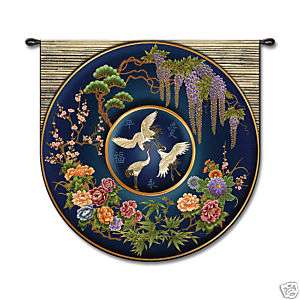 Cloisonne Lapis Blue Asian Round Eastern Wall Tapestry  