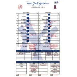 Angels at Yankees 5 01 2009 Game Used Lineup Card (MLB Auth)   Other 