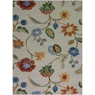   White Floral Wool and Art Silk Area Rug (8 X 11)  