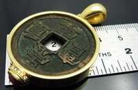 Antique 18KYG Japanese Coin Pendant Diamond & Ruby  