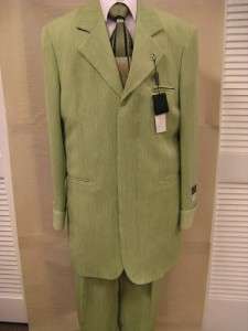 New John Raphael Fashion 2 Pc Suit Lt Green Solid 4 Buttons French 