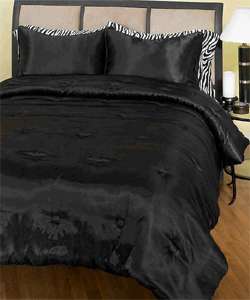 Black Satin 3 piece Mini Comforter Set  