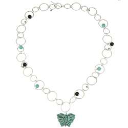Turquoise Butterfly and Black Onyx Drop Necklace  