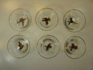 Set of Six Vintage Hand Painted Game Bird Glass Bowls  