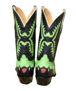 Jurassic Lime Green and Black Ostrich Cowboy Boots  