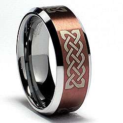 Mens Tungsten Brown plated Carbide Laser etched Celtic Band (8 mm 