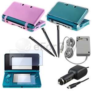 9in1 Accessory Bundle For Game Nintendo 3DS Pink Skin Case Charger 
