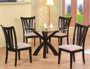 5PC BAKER II GLASS TOP CAPPUCCINO WOOD DINING TABLE SET  