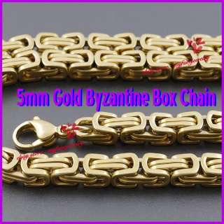 5mm Gold Stainless Steel Byzantine Box Chain Necklace  