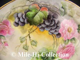 LIMOGES FRANCE HAND PAINTED ROSES & GRAPES 14 PLATTER TRAY  
