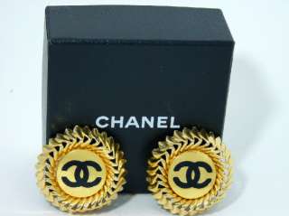   Vintage Chanel Jumbo CC Logo GOLD tone & black 1980s Earrings  
