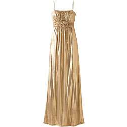   Womens Metallic Gold Spaghetti Strap Maxi Dress  