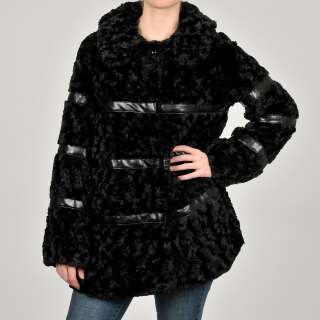 Betsey Johnson Womens Junior Black Faux Fur Coat  