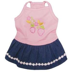   Dog Sundress with Embroidered Strawberries and Denim Skirt   XS Pet
