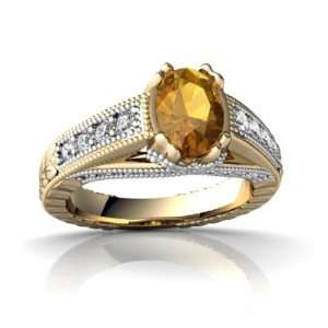   Yellow Gold Oval Genuine Citrine Antique Style Ring Size 6 Jewelry
