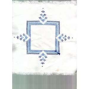  Vintage Hand Art Doily / Handkerchief (Blue on White 