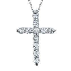   White Gold 1ct TDW Diamond Cross Necklace (H I, SI2)  