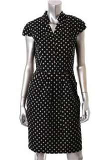 Jones New York Dress Petite Career Black Polka Dot Pleated Front 6P 