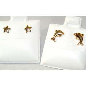 BABY / TODDLER 18K SKILLUS GOLD DOLPHIN & STAR STUD EARRINGS W/ SAFETY 
