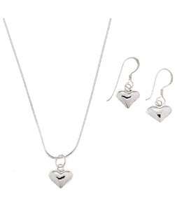 Sterling Silver Heart Necklace and Earring Set  