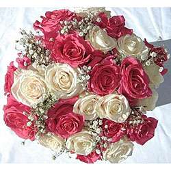 Bouquet of 24 White and Hot Pink Roses  