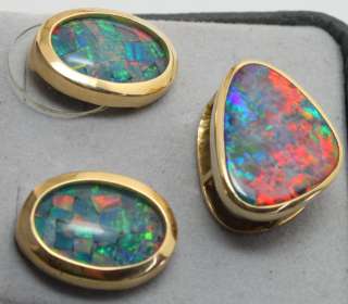 Australian Boulder Opal 14K Gold Omega Slide Pendant Opal Mosaic Inlay 