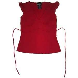  Ruffled Shoulder V neck Tank Top in RED   Ladies / Juniors 