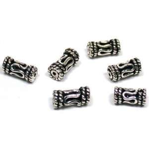  6 Bali Tube Beads Sterling Silver Stringing Rope 8mm
