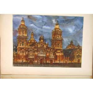   Temple Lit Up At Night Mexico Cathedral By Navarrete