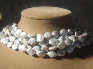   TAHITIAN COIN PEARL NECKLACE MULTSTRAND BRIDAL WEDDING JEWELRY  