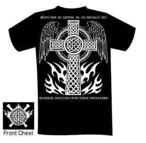 Celtic Cross Shirt in Gaelic An Angel Watches Over  
