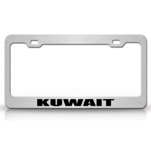 KUWAIT Country Steel Auto License Plate Frame Tag Holder, Chrome/Black
