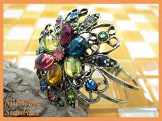Multi Color Swarovski Crystal Flower Metal Bangle Bracelet #10  